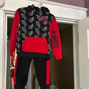 T-Rex Kids Hoodie and Pants Set - Red and Black